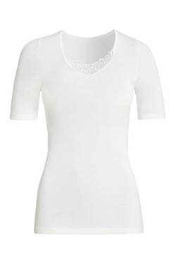 con-ta Kurzarm Shirt, modisches T-Shirt mit Spitze für Damen, warmes Basic aus Baumwolle und Angora, klassisches Oberteil, in Wollweiß, Größe: 40 von con-ta