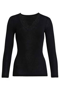 con-ta Langarm Shirt, Basic für Damen, mit eleganter Spitze, dezentes Oberteil, aus weicher Wolle und Modal, in Schwarz, Größe: 42 von con-ta