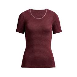 con-ta Thermo Kurzarm Shirt, wärmendes Thermoshirt aus natürlicher Baumwolle, bequemes Basic-T-Shirt, Damenbekleidung, Bordeaux Geringelt, Größe: XS von con-ta