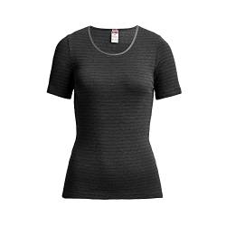 con-ta Thermo Kurzarm Shirt, wärmendes Thermoshirt aus natürlicher Baumwolle, bequemes Basic-T-Shirt, Damenbekleidung, schwarz Geringelt, Größe: XS von con-ta