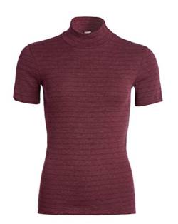 con-ta Thermo Kurzarm Shirt mit Stehkragen, geringeltes Damen T-Shirt mit natürlicher Baumwolle, wärmeisolierende Unterwäsche, Damenbekleidung, Bordeaux Geringelt, Größe: 4XL von con-ta