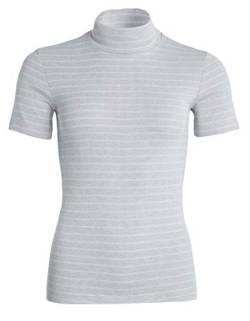 con-ta Thermo Kurzarm Shirt mit Stehkragen, geringeltes Damen T-Shirt mit natürlicher Baumwolle, wärmeisolierende Unterwäsche, Damenbekleidung, Sterling Geringelt, Größe: L von con-ta