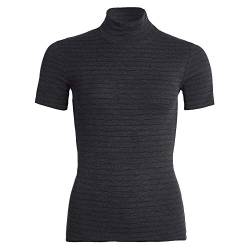 con-ta Thermo Kurzarm Shirt mit Stehkragen, geringeltes Damen T-Shirt mit natürlicher Baumwolle, wärmeisolierende Unterwäsche, Damenbekleidung, schwarz Geringelt, Größe: 2XL von con-ta