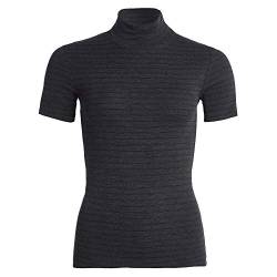 con-ta Thermo Kurzarm Shirt mit Stehkragen, geringeltes Damen T-Shirt mit natürlicher Baumwolle, wärmeisolierende Unterwäsche, Damenbekleidung, schwarz Geringelt, Größe: XL von con-ta