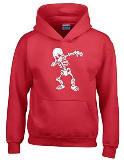 Dabbing Skelett 3C Hoodie Sweatshirt mit Kapuze rot-Weiss Gr.152 cm von coole-fun-t-shirts