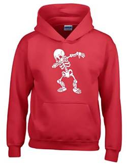 Dabbing Skelett 3C Hoodie Sweatshirt mit Kapuze rot-Weiss Gr.164 cm von coole-fun-t-shirts