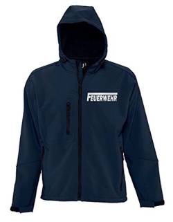 Feuerwehr Softshell Jacke mit Kapuze reflektierender Druck vorne + hinten Herren Navy Gr.3XL von coole-fun-t-shirts