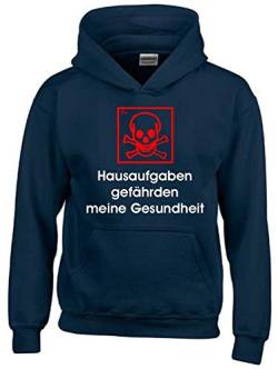 Hausaufgaben gefährden Meine Gesundheit ! Hoodie Sweatshirt mit Kapuze Navy-rot Gr.140 cm von coole-fun-t-shirts