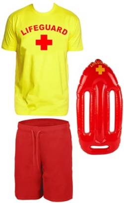 LIFEGUARD Schwimmboje Kostüm Rettungsschwimmer 3 teilig Set t-shirt gelb BADEHOSE rot Gr.M von coole-fun-t-shirts