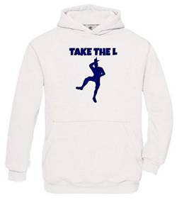 TAKE The L Hoodie Sweatshirt mit Kapuze Weiss-Navy Gr.152 cm von coole-fun-t-shirts