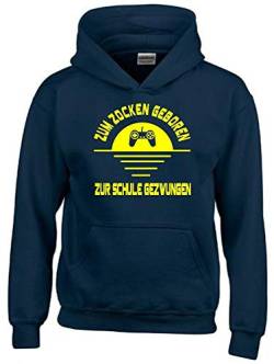 ZUM ZOCKEN GEBOREN - ZUR Schule GEZWUNGEN ! Hoodie Sweatshirt mit Kapuze Navy-gelb Gr.164 cm von coole-fun-t-shirts