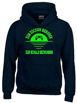 ZUM ZOCKEN GEBOREN - ZUR Schule GEZWUNGEN ! Hoodie Sweatshirt mit Kapuze schwarz-Green Gr.152 cm von coole-fun-t-shirts