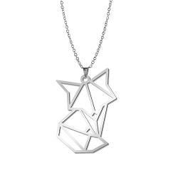 Netter Tierfuchs Anhänger Halskette Edelstahl für Frauen Geometrischer Origami Schmuck (Silberton) von cooltime
