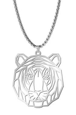 cooltime Animal Lover Halskette mit geometrischem Tiger-Anhänger, Edelstahl, 58 cm, Edelstahl von cooltime