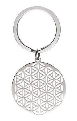 cooltime Edelstahl Anhänger Schlüsselanhänger Blume des Lebens Mandala Kreis rund Charm Schlüsselanhänger (Stil 3), silber, 24.8 cm von cooltime