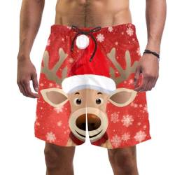 coosun Herren Weihnachten Weihnachtsmann Strand Boardshorts Schnell Trocken Badehose, Weihnachten Hirsch Schneeflocken, XL von coosun