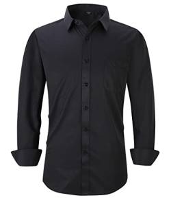 Langarm-Hemden für Herren – normale Passform, lässiges Button-Down-Shirt mit Taschen, Schwarz, XX-Large von corfty