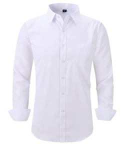 Langarm-Hemden für Herren – normale Passform, lässiges Button-Down-Shirt mit Taschen, Weiß, L von corfty