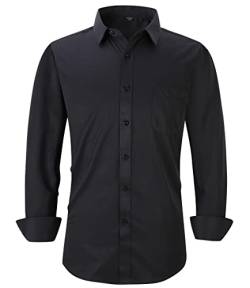 Langarm-Hemden für Herren – normale Passform, lässiges Button-Down-Shirt mit Taschen, schwarz, L von corfty
