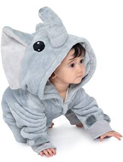 corimori Flauschiges Elefanten-Kostüm für Babies, Neugeborene, | Karneval Fasching Kostüm Onesie für Mädchen, Jungen | Körpergröße 70-90cm von corimori