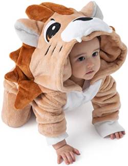 corimori Flauschiges Löwen-Kostüm für Babies, Neugeborene, | Karneval Fasching Kostüm Onesie für Mädchen, Jungen | Körpergröße 70-90cm von corimori