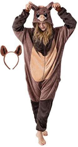 corimori Flauschiges Wildschwein-Kostüm für Erwachsene mit Haarreif | Karneval Kostüm Onesie für Damen, Herren | Körpergröße 160-170cm von corimori