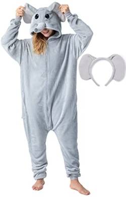 corimori – Onesie Elefant Nuru, gemütlicher Jumpsuit, Verkleidung zu Karneval, Faschingskostüm für Kinder, grau, Körpergröße 180-190 cm von corimori