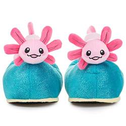 corimori Witizige Plüsch-Hausschuhe Axolotl Beeps für Kinder und Erwachsene | Blau Pink, EU Einheitsgr. 34-44 | Pantoffeln Slipper Schuhe von corimori