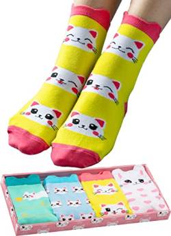 corimori Witzige, lässige Anime Baumwolle Socken 4er Set in plastikfreier Geschenk-Verpackung, Wolke die Katze, 36-44 von corimori