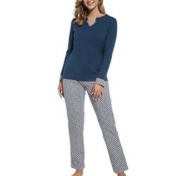 cornette Dame Schlafanzug 2-Teilig Pyjama Set Bunt Gemustert Alltag Homewear 731/310 Linda, Blau,S von cornette