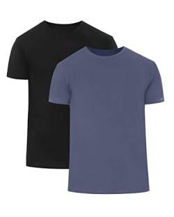 cornette Herren T-Shirts mit U-Ausschnitt 2er Pack CR068 (Schwarz/Jeans (2 Pack), XL) von cornette