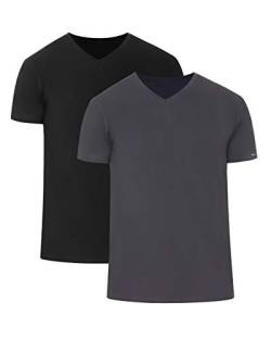 cornette Herren T-Shirts mit V-Ausschnitt 2er Pack CR067 (Schwarz/Graphite (2 Pack), L) von cornette