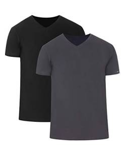 cornette Herren T-Shirts mit V-Ausschnitt 2er Pack CR067 (Schwarz/Graphite (2 Pack), XL) von cornette