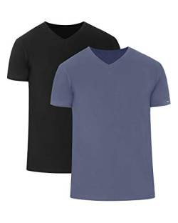 cornette Herren T-Shirts mit V-Ausschnitt 2er Pack CR067 (Schwarz/Jeans (2 Pack), XXL) von cornette