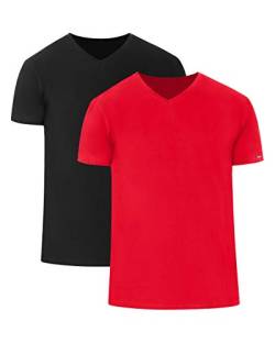 cornette Herren T-Shirts mit V-Ausschnitt 2er Pack CR067 (Schwarz/Rot (2 Pack), L) von cornette