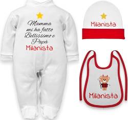 Baby-Strampler für Mailänder wie Papa, langärmlig, aus warmer Baumwolle, corredino neonato Strampler Hut Lätzchen, 3-6 Monate von corredino neonato