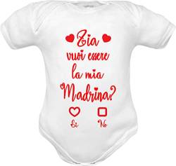 Babybody Idee Ankündigung Taufe mit Spruch Zia Madrin, Zio Patin und Vater, Body Madrina Halbarm, 3-6 Monate von corredino neonato