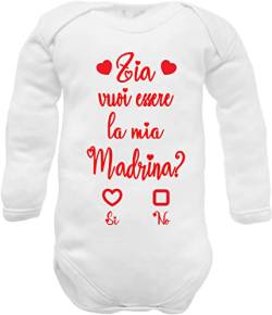 Babybody Idee Ankündigung Taufe mit Spruch Zia Madrin, Zio Patin und Vater, Body Madrina warm Baumwolle, 0-3 Monate von corredino neonato