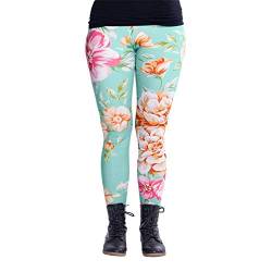 cosey - Bunte Bedruckte Blumen-Leggings (Einheitsgröße) - Design Minze und Blumen von cosey