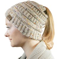 cosey Strickmütze Pferdeschwanz-Mütze mit Zopfloch für Damen und Mädchen (gesprenkelt oder einfarbig) von cosey