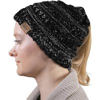 cosey Strickmütze Pferdeschwanz-Mütze mit Zopfloch für Damen und Mädchen (gesprenkelt oder einfarbig) von cosey