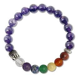 cotigo 7-Stein-Chakra-Armband, Naturstein-Armband - elastisches Kugelarmband, Yoga-Energie-Armband für Frau oder Mann (Amethyst) von cotigo