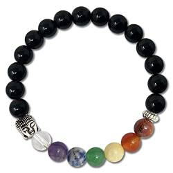 cotigo 7-Stein-Chakra-Armband, Naturstein-Armband - elastisches Kugelarmband, Yoga-Energie-Armband für Frau oder Mann (Schwarzem Achat) von cotigo