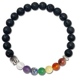 cotigo 7-Stein-Chakra-Armband, Naturstein-Armband - elastisches Kugelarmband, Yoga-Energie-Armband für Frau oder Mann (Vulkanischer) von cotigo