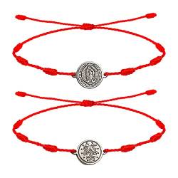cotigo Armband mit 7 Knoten und Armband aus rotem Faden des Schicksals, Kabbalah Kordelzug für Glück, Freundschaft, Tibetisch und Amulett, verstellbar, Blickschutz, für Paare Liebe Herren und Damen von cotigo