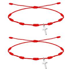 cotigo Armband mit 7 Knoten-Rotem Faden des Schicksals, Kabbalah Kordelzug für Glück, Freundschaft, Tibetisch und Amulett, verstellbar, Blickschutz, für Paare-Herren und Damen von cotigo