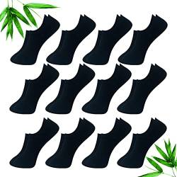 cotigo Kurze Socken aus Bambusfaser, 12 Paar, atmungsaktiv und geruchshemmend, unsichtbare Socken mit rutschfestem Silikon – Damen- oder Herren-Söckchen (35–40, Schwarz) von cotigo
