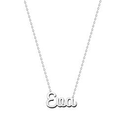 cotigo Namenskette aus Stahl – inklusive Karte mit schöner Bedeutung – silberner oder goldener Namensanhänger – personalisierte Geschenke für Frauen – Geburtstag (Eva-Silberfarben) von cotigo