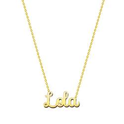 cotigo Namenskette aus Stahl – inklusive Karte mit schöner Bedeutung – silberner oder goldener Namensanhänger – personalisierte Geschenke für Frauen – Geburtstag (Lola-Golden) von cotigo