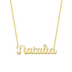 cotigo Namenskette aus Stahl – inklusive Karte mit schöner Bedeutung – silberner oder goldener Namensanhänger – personalisierte Geschenke für Frauen – Geburtstag (Natalia -Golden) von cotigo
